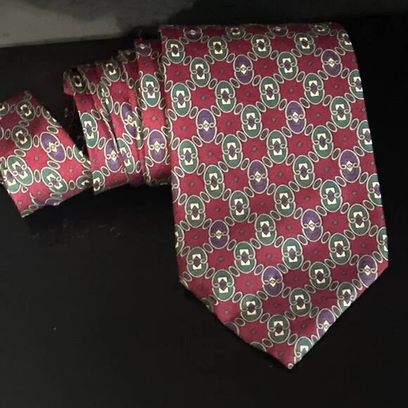 Dior Mid Century Modern Neckwear Tie 100% All Silk Purple Baroque Regal Red Mod - Picture 2 of 7